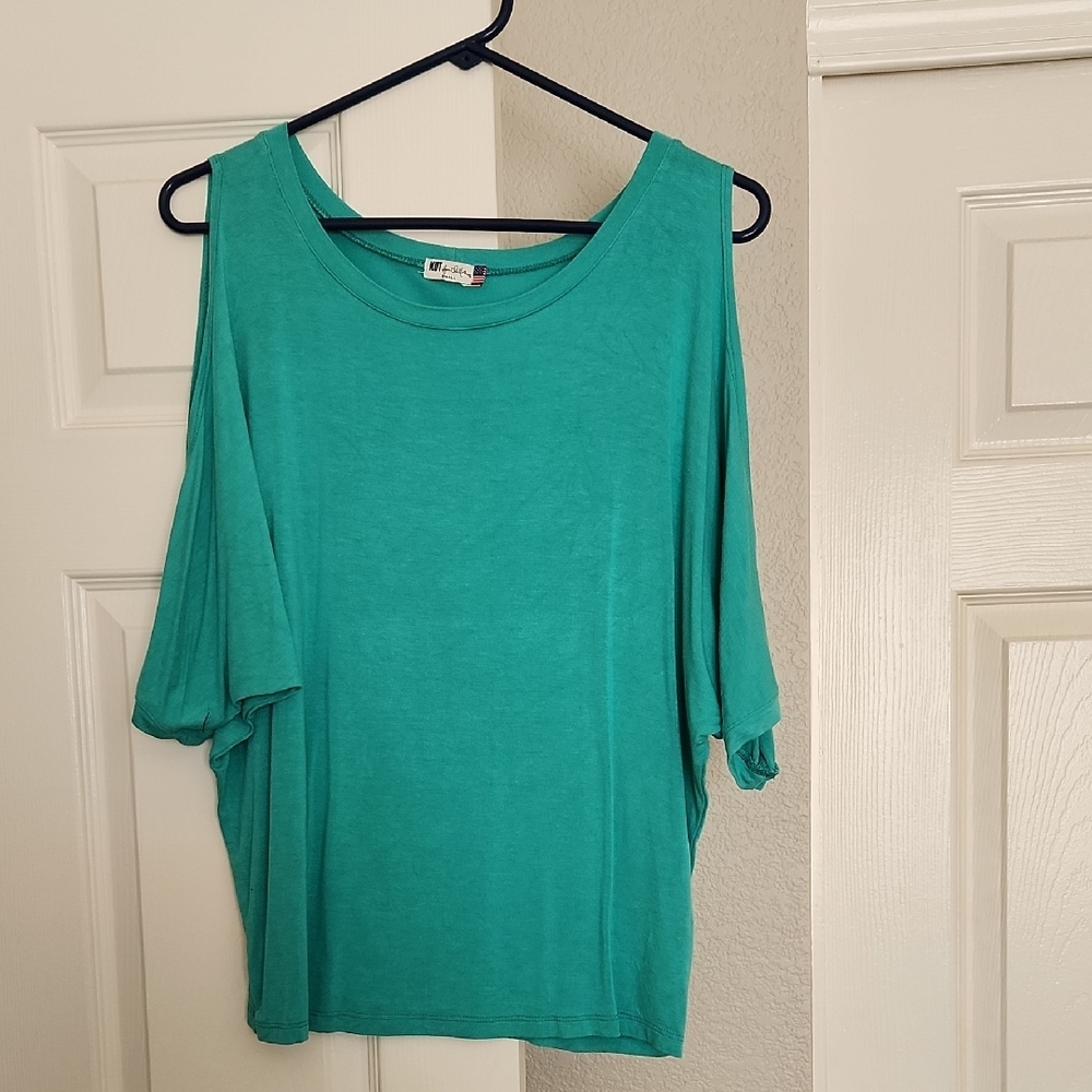 Teal Cold Shoulder Top